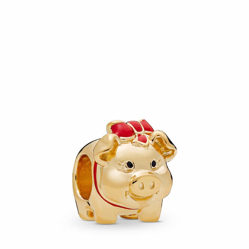 Pandora Shine™ Piggy Bank Charm Ireland - 18ct Gold Plated/Enamel/Black - 376940YDS